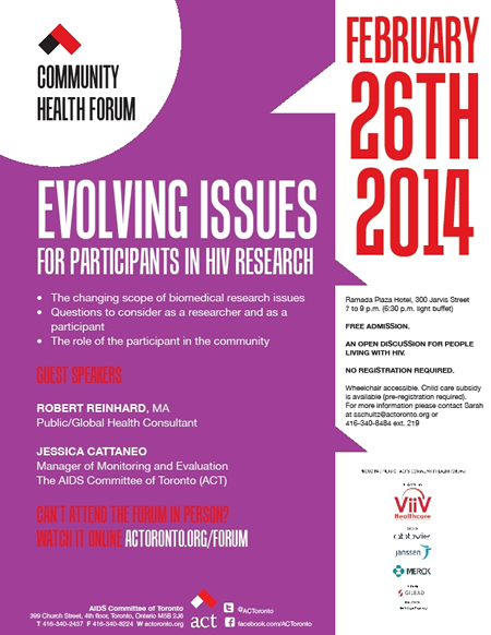 Comminity Health Forum: Evolving Issues For Participants in HIV Research - actoronto.org