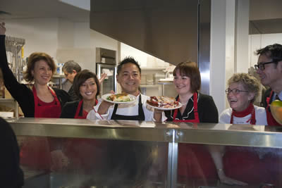 Photo: Vancouver celebs marked World AIDS Day by serving breakfast to a crowd of deserving people at the Dr. Peter Centre. Left to Right: CBC's Gloria Macarenko, Global TV's Sophie Lui, culinary expert Nathan Fong, Chef Barbara-jo McIntosh, Shirley Young, Dr. Peter's mother and man about town, Fred Lee