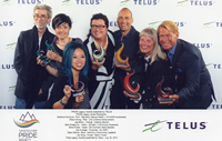 TELUS PRIDE LEGACY AWARDS Recipients: Bradford McIntyre - Pink - Sexuality (Sexual Health + HIV/AIDS Awareness),Shawn Ewing - Red - Life (Lifetime Achievement), Jag Bilkhu - Orange - Healing (Sports), Barb Snelgrove - Yellow - Sunlight ( Community Superstar), Maria Foster - Green - Environment (Safe Spaces), Joe Average - Turquoise - Art (ART), Dean Malone - Blue - Harmony (Community Leaders), Jen Sung - Purple - Spirit (Youth), July 20, 2013, Vancouver, Canada.