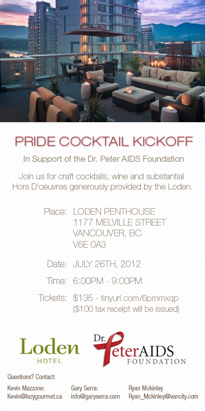 PRIDE COCKTAIL KICKOFF  In Support of the Dr.Peter Foundation - JULY 26TH, 2012, 6:00pm- 9:PM - www.drpeter.org/