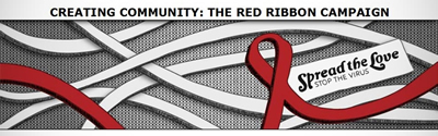 Banner: CREATING COMMUNITY: THE RED RIBBON CAMPAIGN - www.aidsvancouver.org