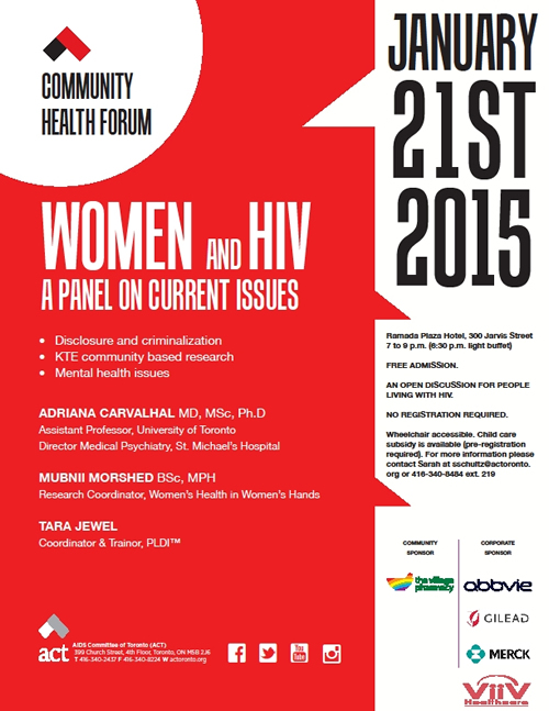 Poster: ACT Community Health Forum - A PANEL ON CURRENT ISSUES - JANUARY 21ST 2015 - www.actoronto.org