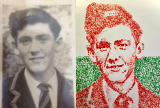 Old photograph of young Terry Higgins alonside Nathan Wyburn's painted version Old photograph of young Terry Higgins alonside Nathan Wyburn's painted version