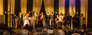 AccolAIDS 2016 Nominees on stage at the Vancouver Convention Centre, 1055 Canada Place, Vancouver, BC, Canada, April 24, 2016.