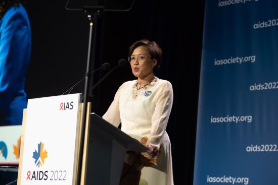 Prof Dr Adeeba Kamarulzaman, immediate past president of the International AIDS Society., speaks at the closing ceremony of the 24th International AIDS Conference (AIDS 2022) in Montreal, Canada, on August 2, 2022. Picture by Marcus Rose/ IAS.