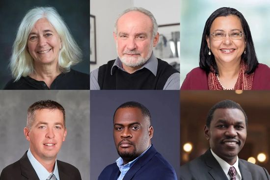 Photo: Top, left to right: Megan Murray, Stephen Tollman, Anita Zaidi; bottom, left to right: Michael Miedema, Diagaunet Dodie, Thumbi Ndung’u Alumni Awards 2023 Recipients