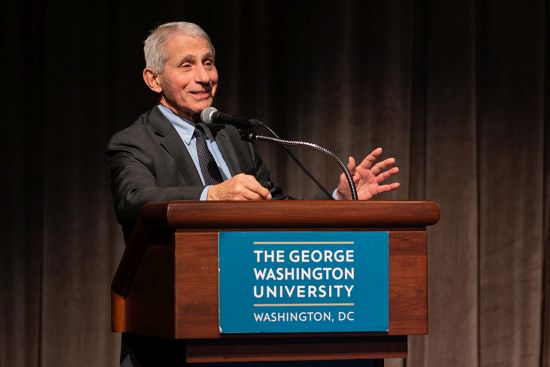 Anthony Fauci gave his last public speech as director of the National Institute of Allergy and Infectious Diseases at GW. (Kate Woods/GW Today)