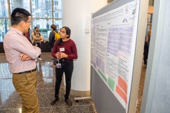 Arthi Kozhumam, a second-year student in Feinberg’s Medical Scientist Training Program (MSTP), presented her research on the effectiveness of social media outreach and peer support for young men living with HIV in Nigeria at Global Health Day. (Photo: Randy Belice) Arthi Kozhumam, a second-year student in Feinberg’s Medical Scientist Training Program (MSTP), presented her research on the effectiveness of social media outreach and peer support for young men living with HIV in Nigeria at Global Health Day. (Photo: Randy Belice)