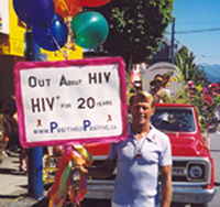 Bradford McIntyre, HIV-positive 20 years, OUT About HIV in the 2004 Vancouver Pride Parade. Vancouver, BC.