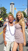 Bradford McIntyre (PositivelyPositive.ca) & Jenna Talackova, PRIDE PARADE Grand Marshal and the first transgendered Miss Universe contestant, at the Vancouver Pride Parade 2011, July 31, 2011. Photo Credit: Deni Daviau