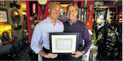 An extraordinary love story - Bradford McIntyre,(Right)stands with husband Deni Daviau (Left) and their marriage certificate in their Vancouver home. Photograph by: Arlen Redekop, The Province - www.theprovince.com