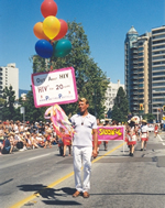 Bradford Mcintyre, HIV+ for 20 years; is Out About HIV in the Vancouver Pride Parade - 2004. Photo by Deni Daviau.