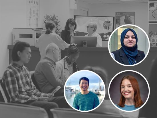 Drs. Aniqa Shahid, Anh Khoa Vo, and Ramona Weber each received a prestigious Michael Smith Health Research BC Research Trainee Award during the 2025 competition. Background photo: DC Studio