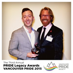 Photo: Jody Jollimore, Recipient (Left) & Bradford McIntyre, PRIDE Legacy PINK Award Presenter. May 28, 2015.