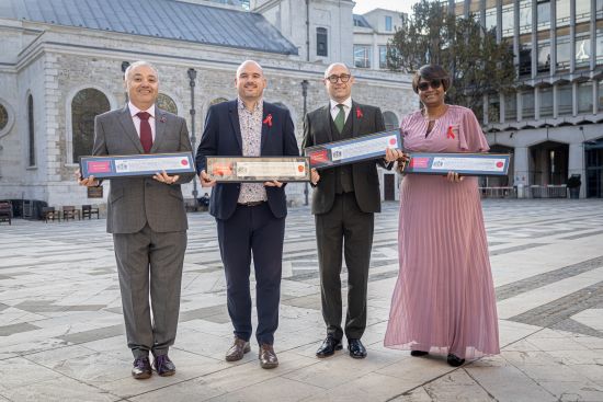 Mark Santos, Richard Angell, Dominic Edwardes, Barbara Tinubu holding City of London Freedom awards.