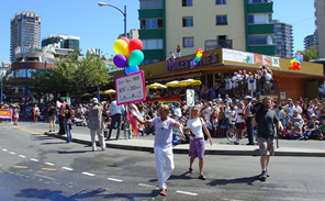 Bradford McIntyre, living infected with HIV for 20 years, is Out About HIV, in the Vancouver Pride Parade - 2004. Vancouver, Canada - Photo Credit: Deni Daviau