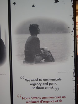 Photo: AIDS 2006: Canada Booth - Poster caption: We need to communicate urgency and panic to those at risk. AIDS 2006: Canada Booth - Poster caption: We need to communicate urgency and panic to those at risk.