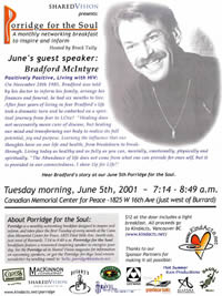 Flyer: Porridge for the Soul - June's Guest Speaker - Bradford McIntyre