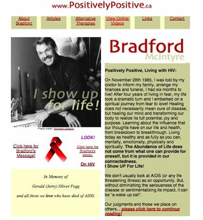 2003 Website Webshot: Bradford McIntyre Positively Positive Living with HIV/AIDS - www.PositivelyPositive.ca