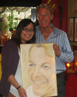 Photo: SFU student Sarrah Vinluan, presented Bradford McIntyre with a Portrait of Bradford McInytre, created by Sarrah Vinluan, for Simon Fraser University (HSCI 431) Face of HIV: POSI+IVE ART visual art presentation: Face of HIV Bradford McIntyre, Positively Positive, on April 4, 2013