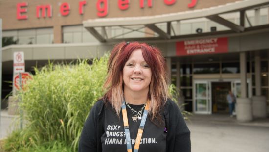 Image: Sue Macintosh, Harm Reduction Specialist from Regional HIV/AIDS Connection working at LHSC