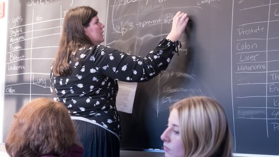 Photo:Teaching and Learning Librarian Rachel Hamelers teaching another one of her integrative learning courses, Scientific Communication, in Fall 2019. Photo by Tom Amico Librarian Rachel Hamelers