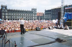  XXVI Marcha Del Orgullo LGBT held at Zcalo, Plaza de la Constitucin (Constitution Square), in Mexico City: one of the largest city squares in the world. An estimated 130,000 people filled the Zocola at the XXVI Marcha Del Orgullo LGBT De La Ciudad De Mexico (the 26th March of GLBT Pride in Mexico City), June 26, 2004. Photo Credit: Bradford McIntyre