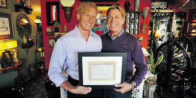 An extraordinary love story - Bradford McIntyre,(Right)stands with husband Deni Daviau (Left) and their marriage certificate in their Vancouver home. Photograph by: Arlen Redekop, The Province