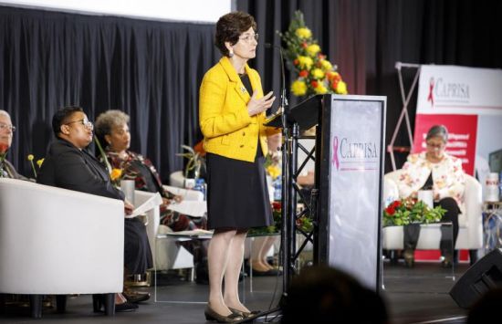 Dean Linda P. Fried speaks at the CAPRISA 20-Year Symposium