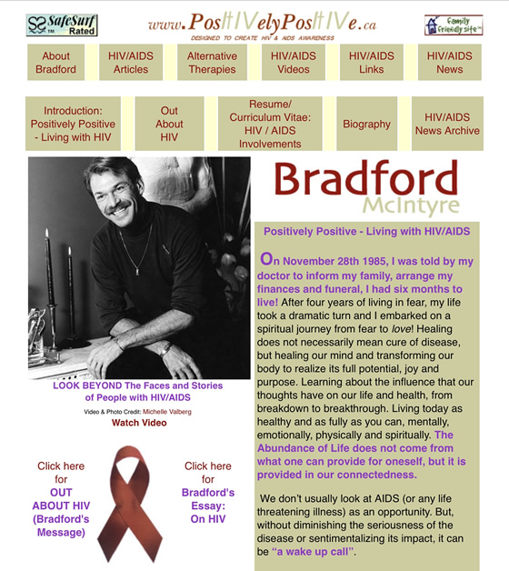 2026 Website Webshot: Bradford McIntyre Positively Positive Living with HIV/AIDS - www.PositivelyPositive.ca Website Webshot: Bradford McIntyre Positively Positive Living with HIV/AIDS - www.PositivelyPositive.ca